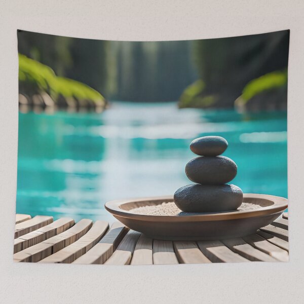 Item preview, Zen stones at a blue lake designed and sold by RK - Shop.