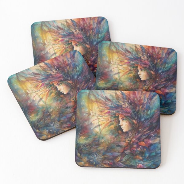 Item preview, Woman's Head with Feathers and a Lush Botanical Background designed and sold by stateofhuman.
