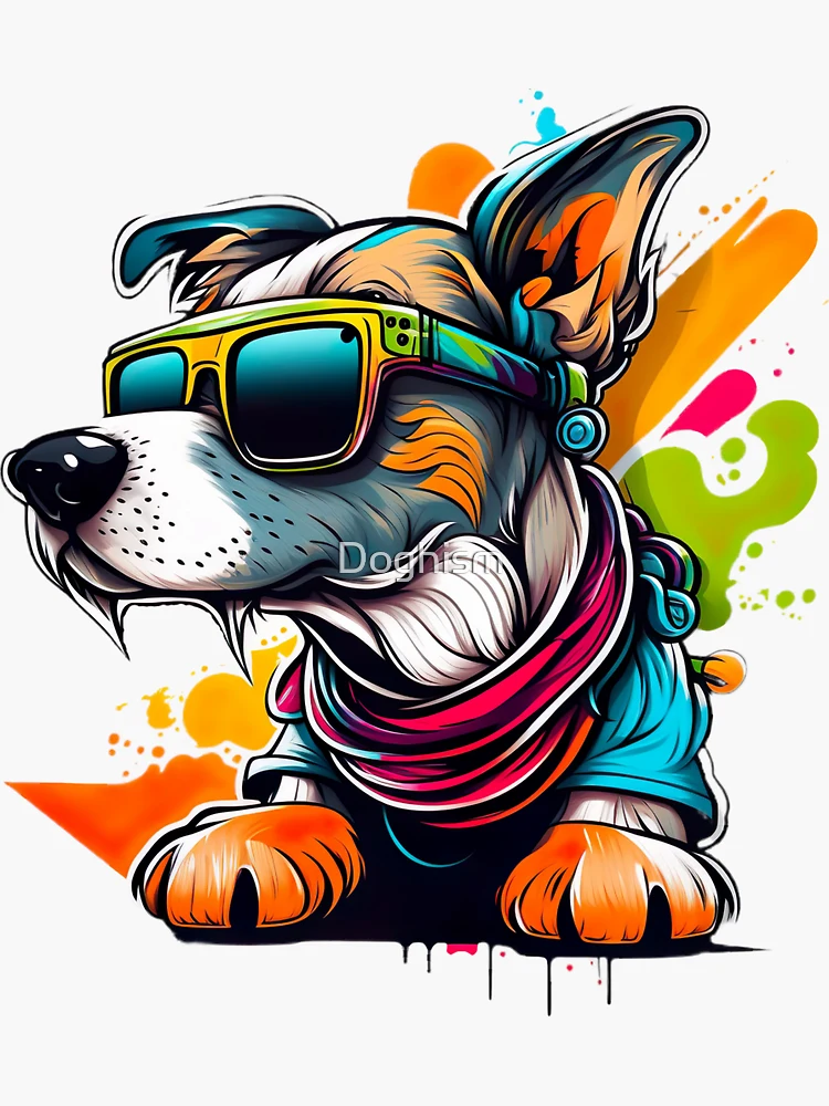 Lustiges buntes hundeporträt in der sonnenbrille trendiges