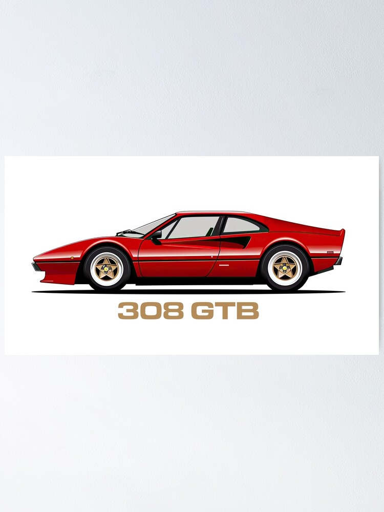 Ferrari 308 GTS/GTB Flat Illustration Poster for Sale by blackdogshop