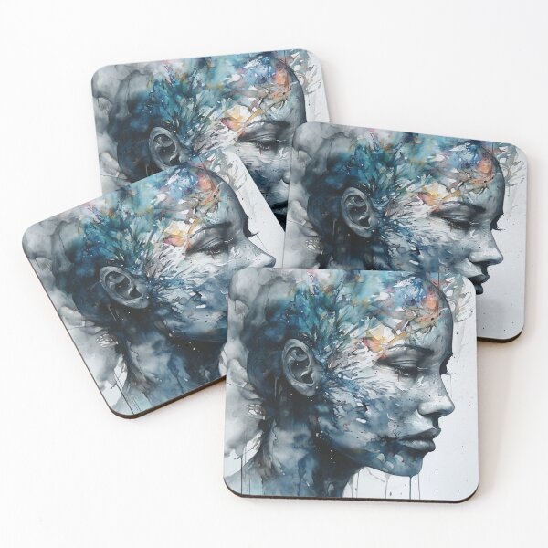 Item preview, Whispers of the Soul, UHD Image of a Painting of a Woman's Head with Water Dripping in Paint and Flowerpunk Inspiration designed and sold by stateofhuman.