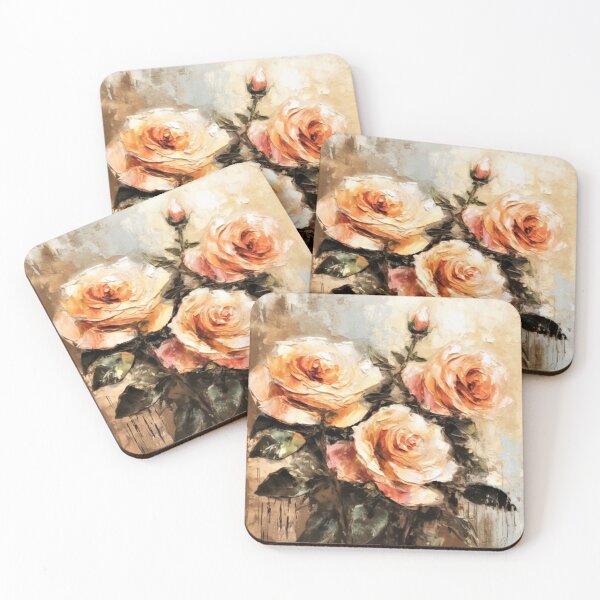 Item preview, Rose Love III Blossoms Oil Painting in Vintage Neutral Colors Art designed and sold by acrylicartp.