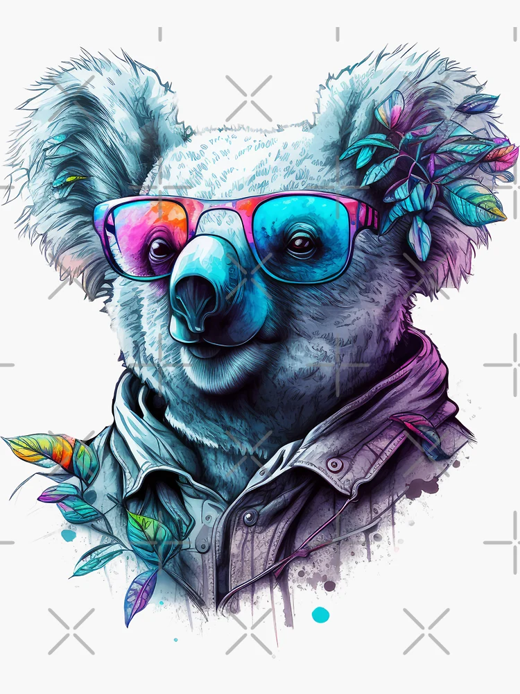 Koala Bear with Sunglasses Modern Multicoloured Artwork Framed Wall Art  Print A4