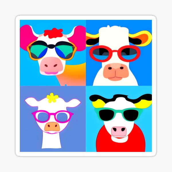 Item preview, just a little moody cow stickers - funny cow humor art, cow with sunglasses designed and sold by artbydarren.