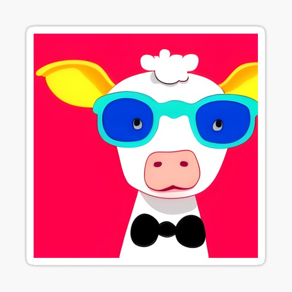 Item preview, just a little moody cow stickers - funny cow humor art, cow with sunglasses designed and sold by artbydarren.