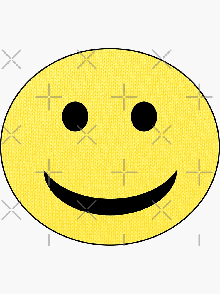 Emoji carita sonriente en punto de punto amarillo. Pegatina