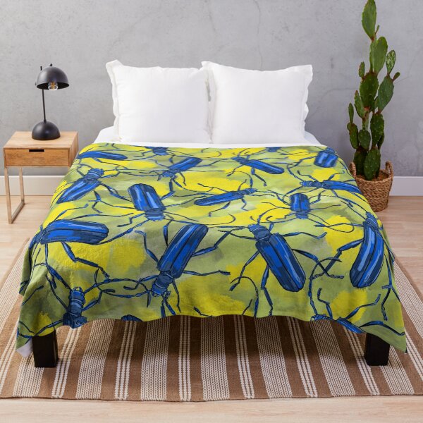Item preview, longhorn beetles navy on yellow-green designed and sold by kobyakov.