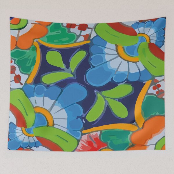 Item preview, Botanical maximalist mexican flowers talavera pottery azulejo tile designed and sold by T-Mex.