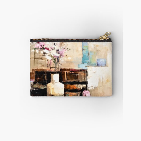 Item preview, Pink Flowers Vase Vintage Oil Palette Knife Painting Neutral Colors designed and sold by acrylicartp.