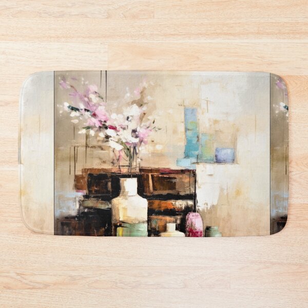 Item preview, Pink Flowers Vase Vintage Oil Palette Knife Painting Neutral Colors designed and sold by acrylicartp.