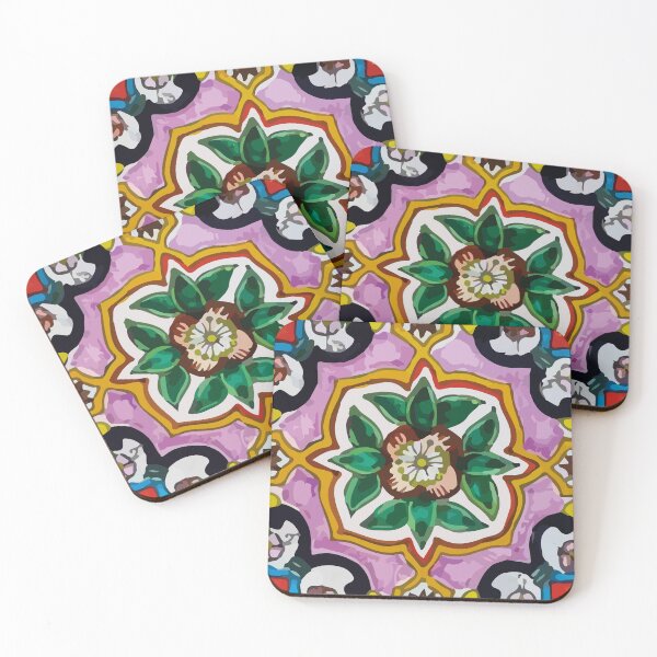 Item preview, Floral maximalist mexican talavera pottery pink azulejo tile designed and sold by T-Mex.