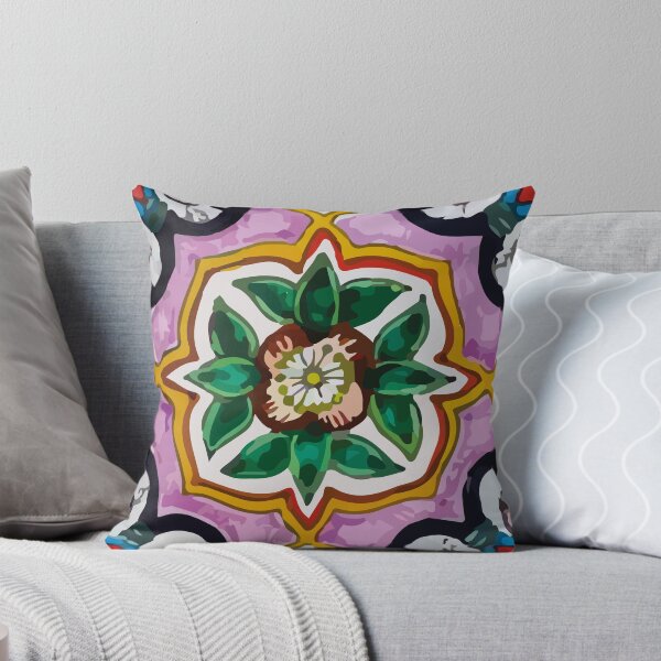 Item preview, Floral maximalist mexican talavera pottery pink azulejo tile designed and sold by T-Mex.