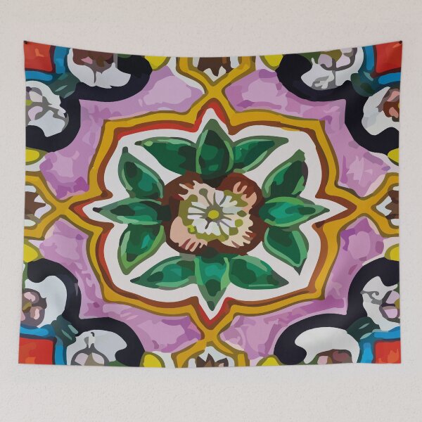 Item preview, Floral maximalist mexican talavera pottery pink azulejo tile designed and sold by T-Mex.