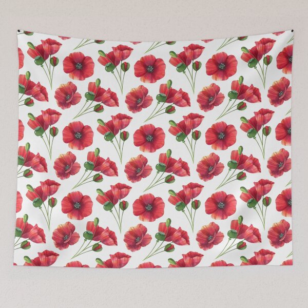 Aperçu de l'œuvre Modèle sans couture aquarelle de coquelicots rouges créée et vendue par TheCatmeow2000.