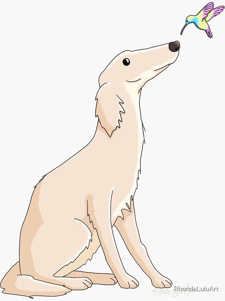 Thumbnail 3 of 3, Sticker, Long Nose Buddies - Borzoi Dog with Hummingbird designed and sold by RhondaLuluArt.