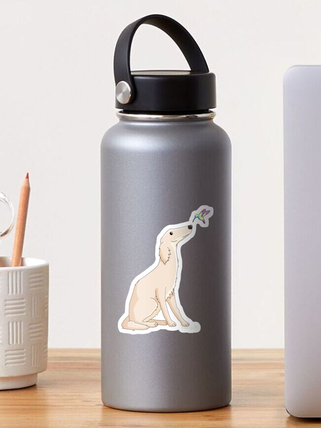Thumbnail 1 of 3, Sticker, Long Nose Buddies - Borzoi Dog with Hummingbird designed and sold by RhondaLuluArt.