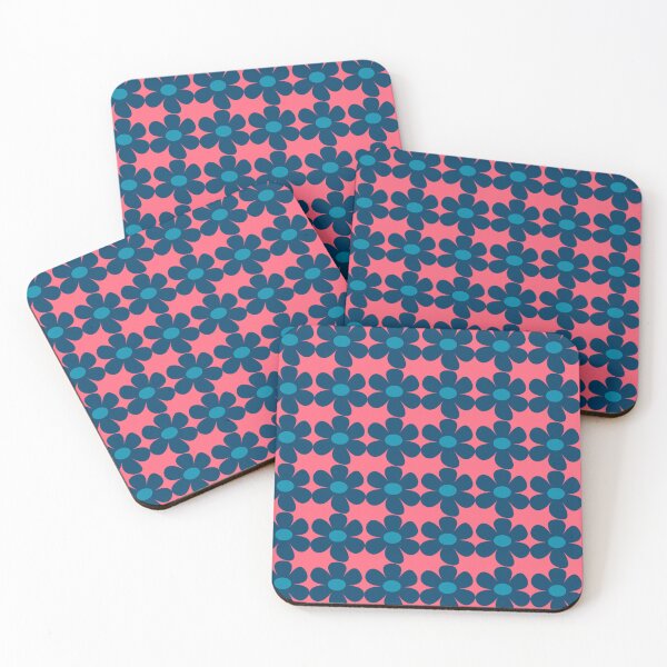 Item preview, Scandi style retro flowers - coral and steel blue designed and sold by BlackDogArtists.