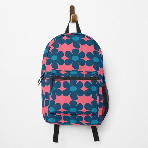 Item preview, Scandi style retro flowers - coral and steel blue designed and sold by BlackDogArtists.