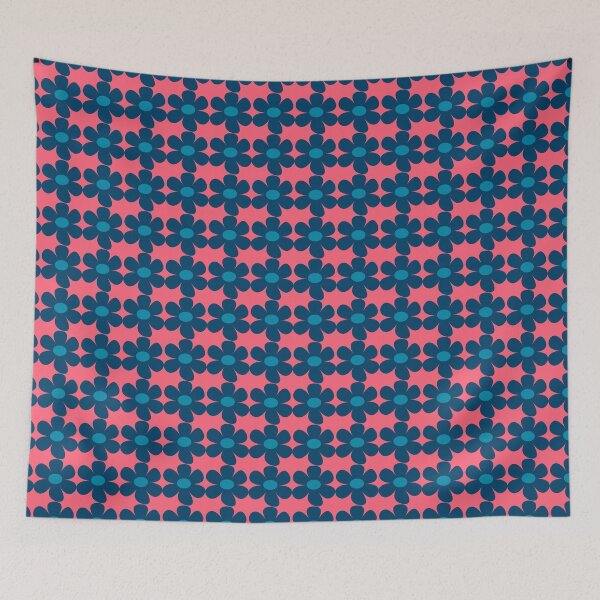 Item preview, Scandi style retro flowers - coral and steel blue designed and sold by BlackDogArtists.