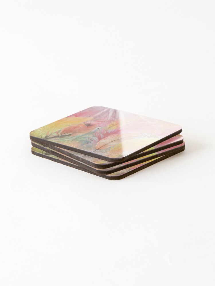Thumbnail 4 of 5, Coasters (Set of 4), Colored Feathers designed and sold by RokaaShop.