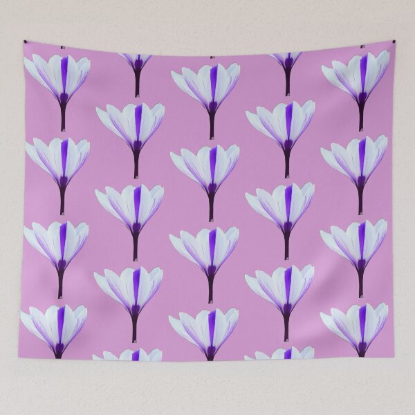 Item preview, White Crocus Open Bloom - pink background designed and sold by Louise-Mae.