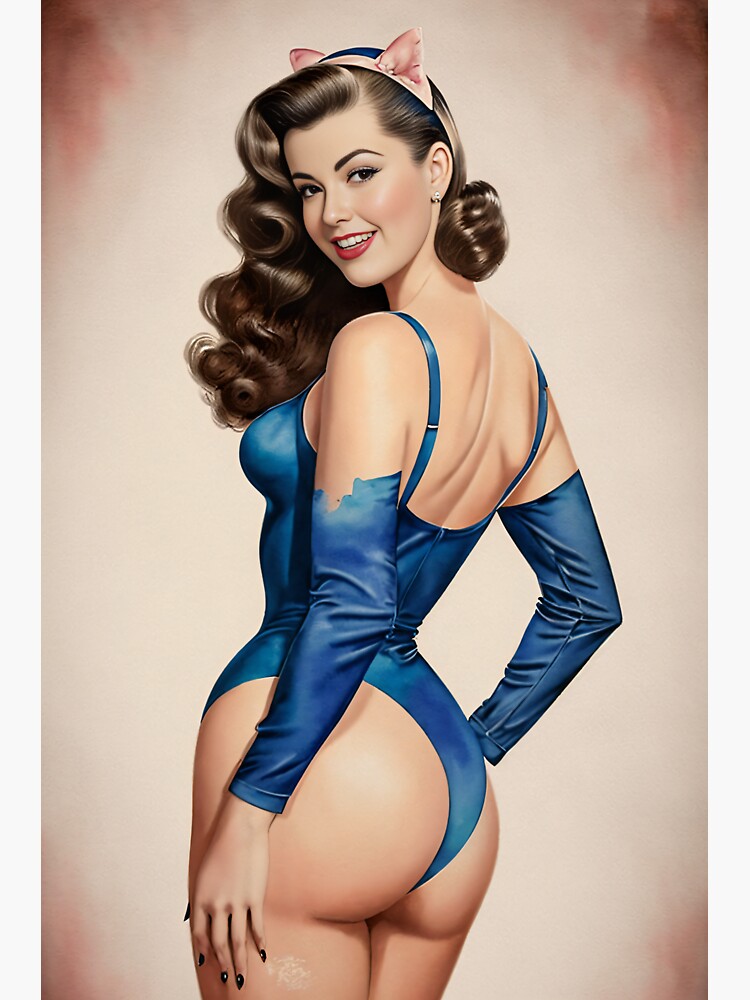 Cheeky Blue Bodysuit Pin-Up Girl Sticker for Sale by Digital-Hijinx