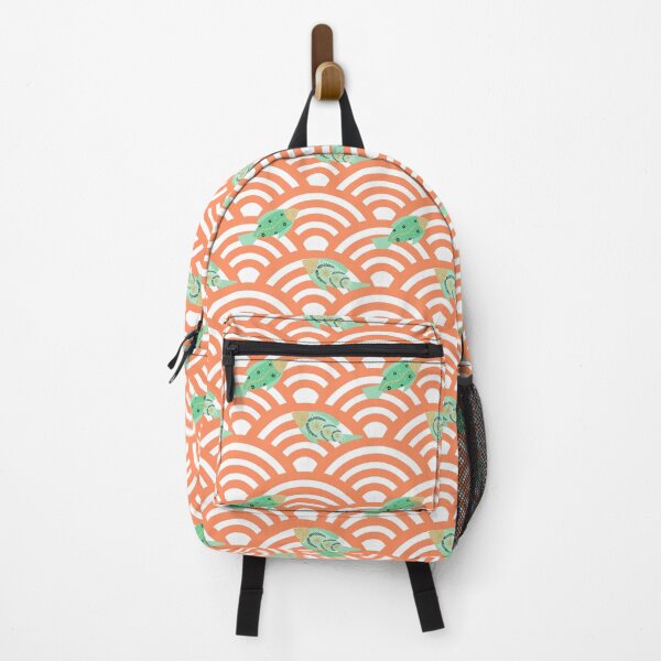 Green fishes in orange seigaiha waves Backpack