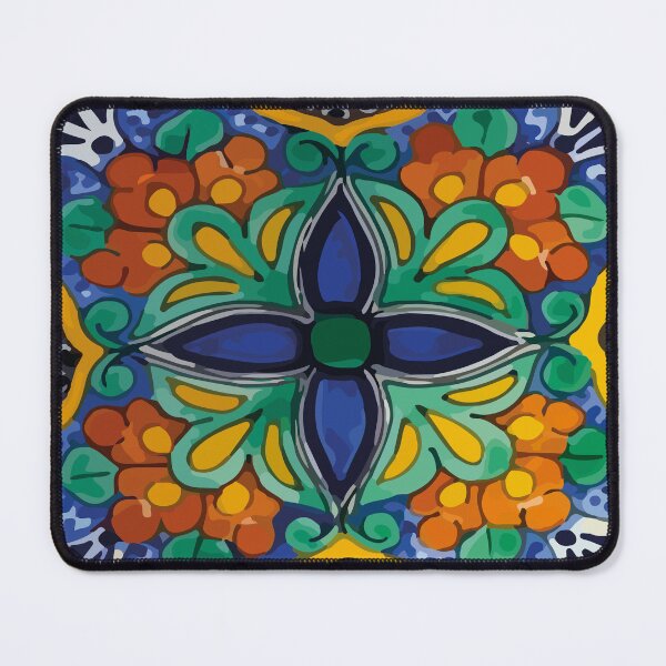 Item preview, Maximalist leaves mexican flowers talavera pottery blue azulejo tile designed and sold by T-Mex.