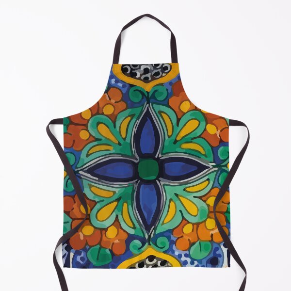Item preview, Maximalist leaves mexican flowers talavera pottery blue azulejo tile designed and sold by T-Mex.