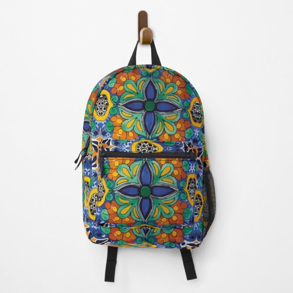 Item preview, Maximalist leaves mexican flowers talavera pottery blue azulejo tile designed and sold by T-Mex.