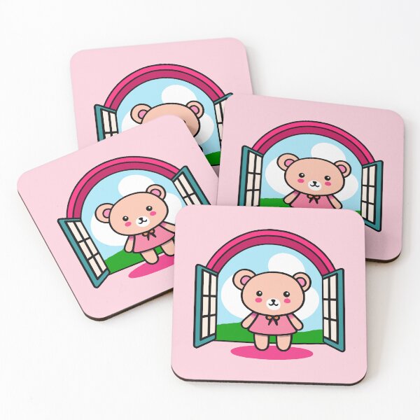 Item preview, Adorable Kawaii Teddy Bear in Pink Dress Standing by Open Door designed and sold by BrightMint.