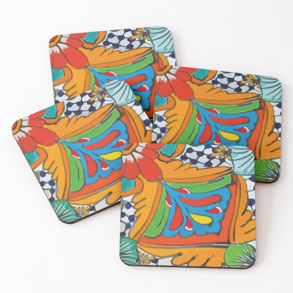 Item preview, Colorful orange Puebla talavera pottery ornamental mexican tile designed and sold by T-Mex.