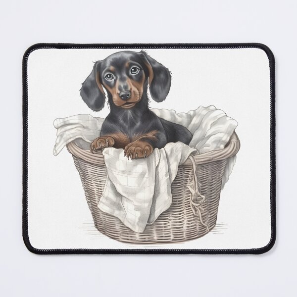 Item preview, Hand-Drawn Dachshund Puppy in Laundry Basket designed and sold by cy312.