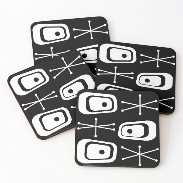 Aperçu de l'œuvre Téléviseurs Atomic Age Starbursts Noir Blanc créée et vendue par thepixelgarden.
