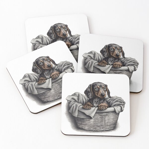Item preview, Hand-Drawn Dachshund Puppy in Laundry Basket designed and sold by cy312.