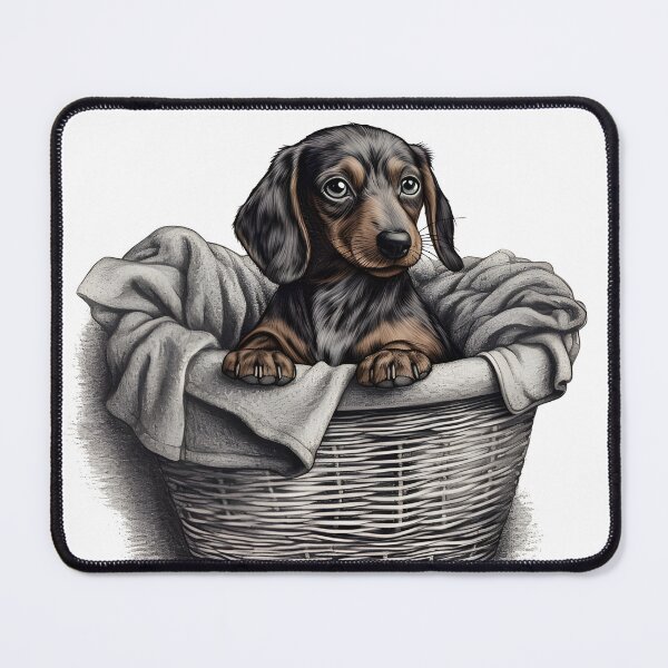 Item preview, Hand-Drawn Dachshund Puppy in Laundry Basket designed and sold by cy312.