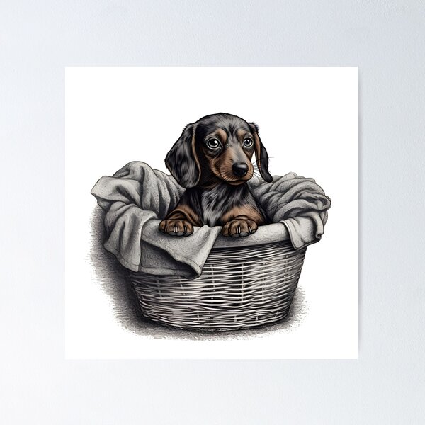 Item preview, Hand-Drawn Dachshund Puppy in Laundry Basket designed and sold by cy312.