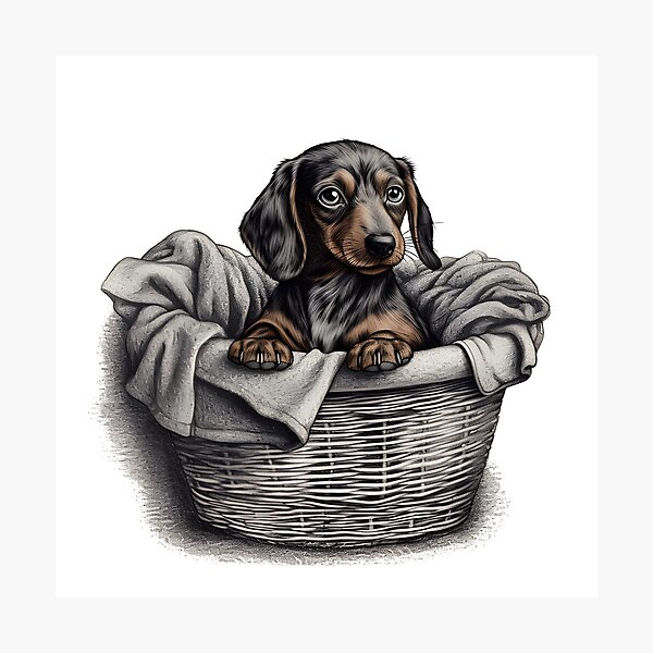 Item preview, Hand-Drawn Dachshund Puppy in Laundry Basket designed and sold by cy312.