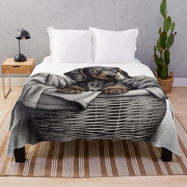 Item preview, Hand-Drawn Dachshund Puppy in Laundry Basket designed and sold by cy312.