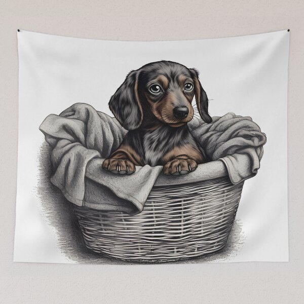 Item preview, Hand-Drawn Dachshund Puppy in Laundry Basket designed and sold by cy312.