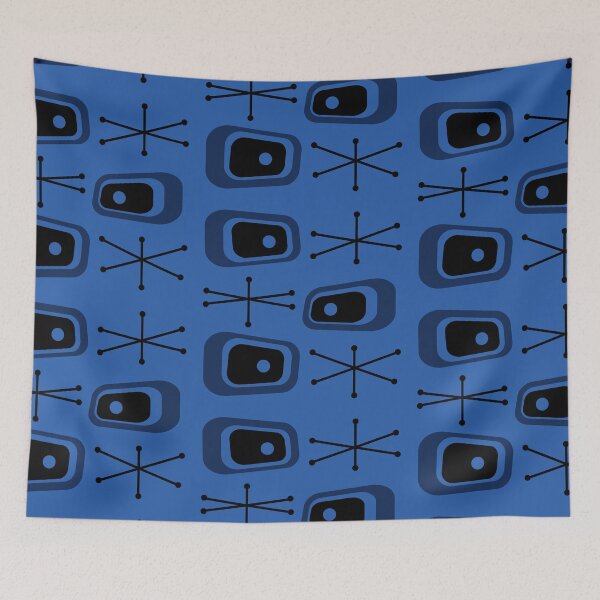 Artikelvorschau, Atomic Age Fernseher Starbursts Dunkelblau entworfen und verkauft von thepixelgarden.