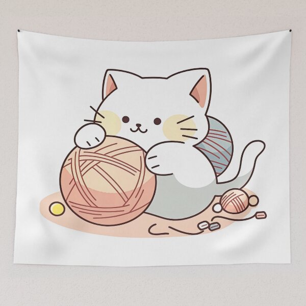 Item preview, chibi cat playing with yarn ball | Japanese Anime style designed and sold by mtperspective.