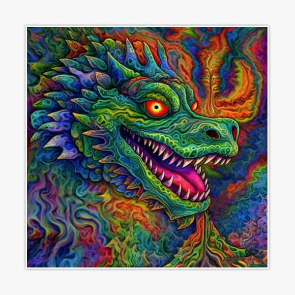 Paul's Dragon - a DMT fantasy Sticker for Sale by shakespeare1212