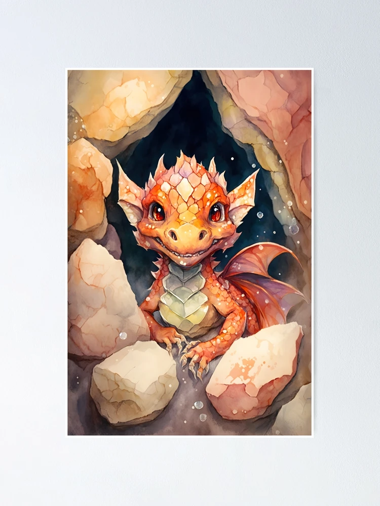 Sticker for Sale avec l'œuvre « Mignon adorable bébé dragon de cristal bleu  dans une grotte de cristal » de l'artiste CGSGraphics
