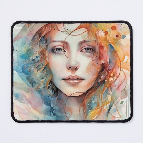 Item preview, Eyes of Serenity, Abstract Digital Art, Watercolor Portrait, Art Nouveau, Orange Blue Tones, Woman's Face, High Resolution, 4:5 Ratio, Wall Art, Soulful" designed and sold by stateofhuman.