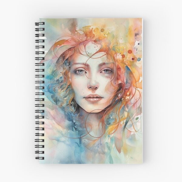 Aperçu de l'œuvre Yeux de sérénité, Art numérique abstrait, Portrait à l'aquarelle, Art Nouveau, Tons bleus orange, Visage de femme, Haute résolution, Ratio 4:5, Art mural, Soulful" créée et vendue par stateofhuman.