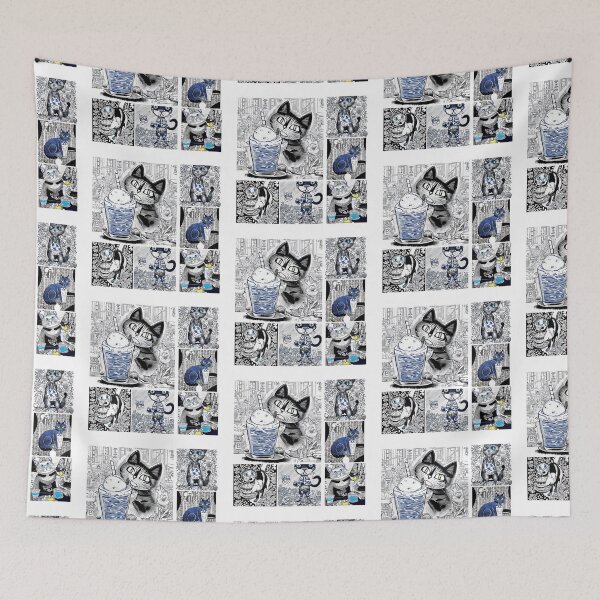 Artikelvorschau, Blaue Katzen mit blauer Milchshakes-Cartoon-Collage entworfen und verkauft von Bloomin'  Arty Families.