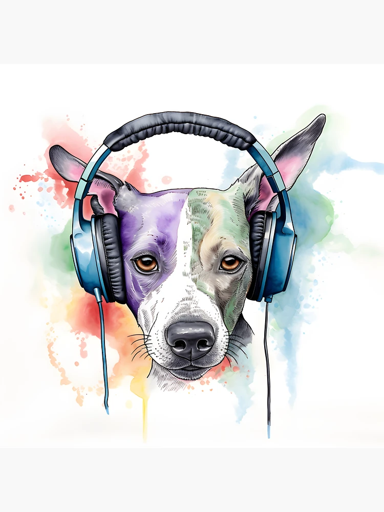 Dog Wearing Headphones Listening to Music