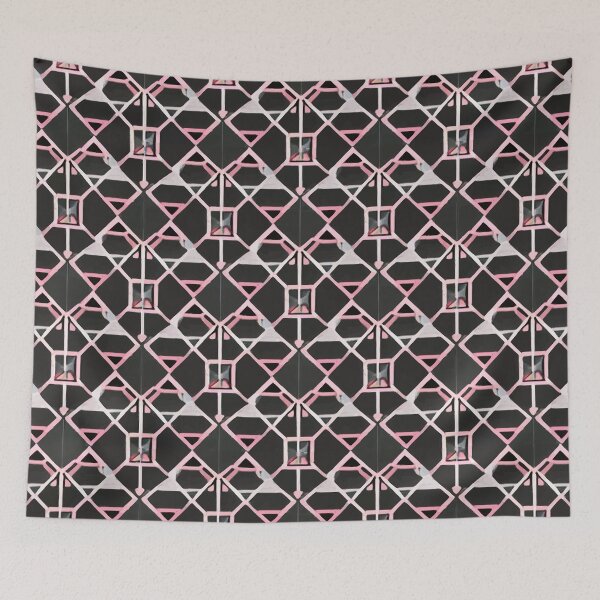 Item preview, Retro Tile Pattern Black and Dark Silver With White and Pastel light Pink designed and sold by RetroTile.