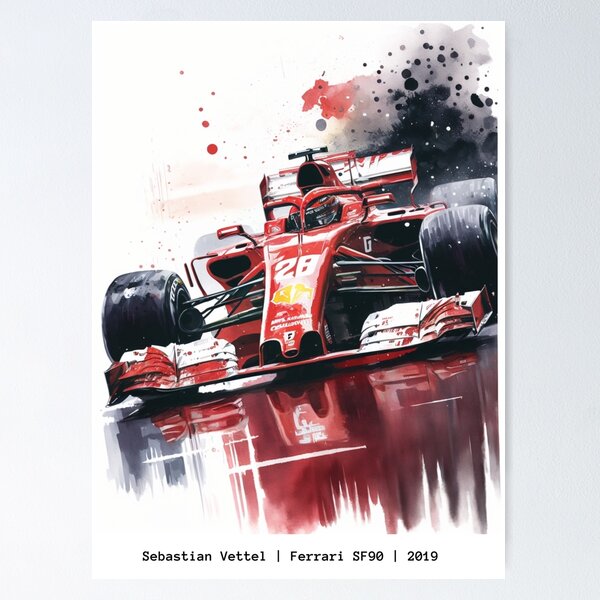 Item preview, Sebastian Vettel 2019 Ferrari SF90 F1 Watercolour Painting Print  designed and sold by PicTechNowArt.